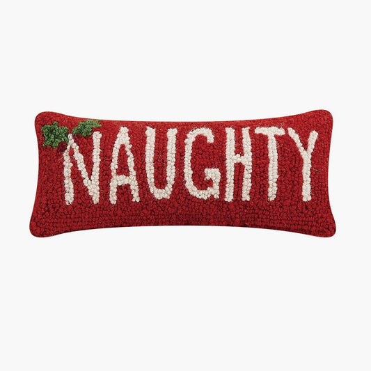 Christmas Hooked Rug Pillow "NAUGHTY" - Marmalade Mercantile