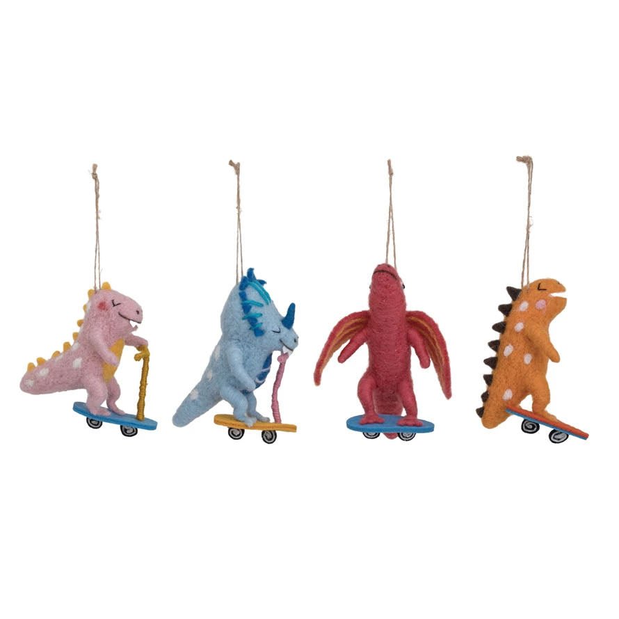 Christmas Ornament Wool Felt Dinosaur on a Skateboard CHOICE of Style - Marmalade Mercantile