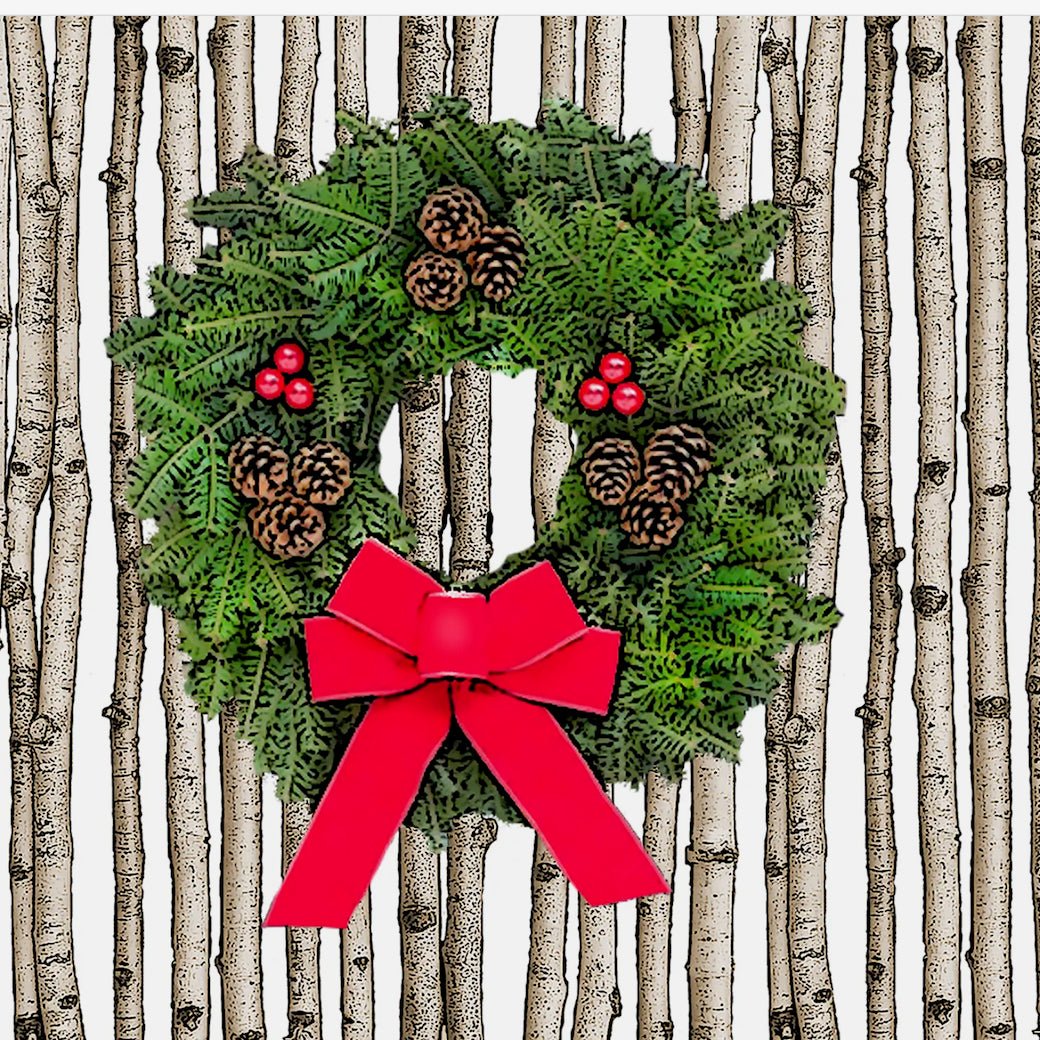 Christmas Wreath with Birches Flour Sack Towel - Marmalade Mercantile