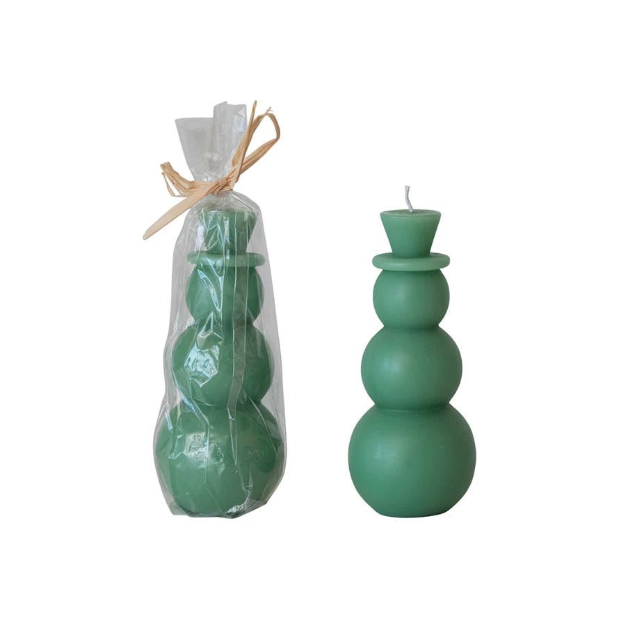 Classic Snowman Shaped Unscented Holiday Candles (Set of 3) - Green w Top Hat - Marmalade Mercantile