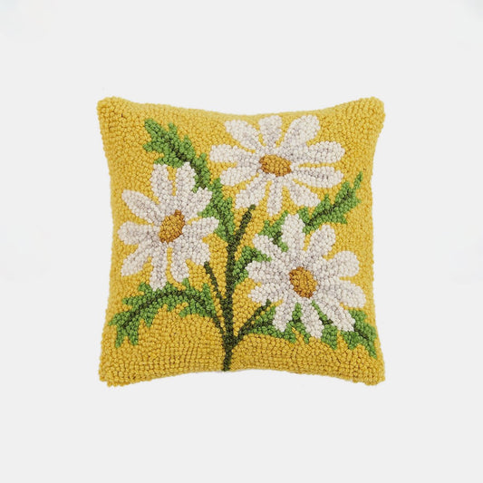 Cottage Garden Daisies Small Hooked Rug Accent Pillow - Marmalade Mercantile