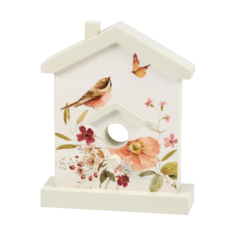 Decorative Chickadee & Floral Bird House Shaped Shelf Sitter - Marmalade Mercantile