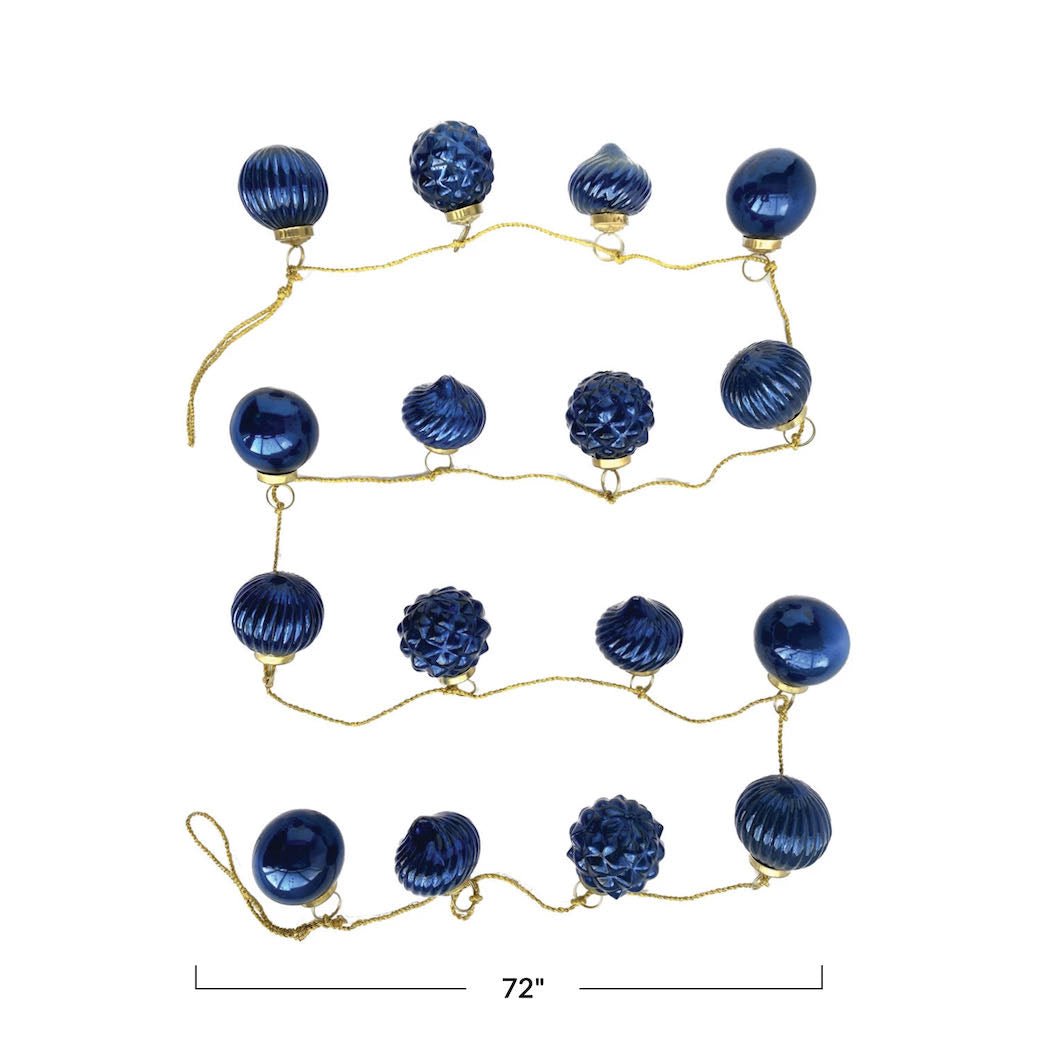 Deep Blue Vintage - Style Embossed Glass Ornament Garland - Marmalade Mercantile