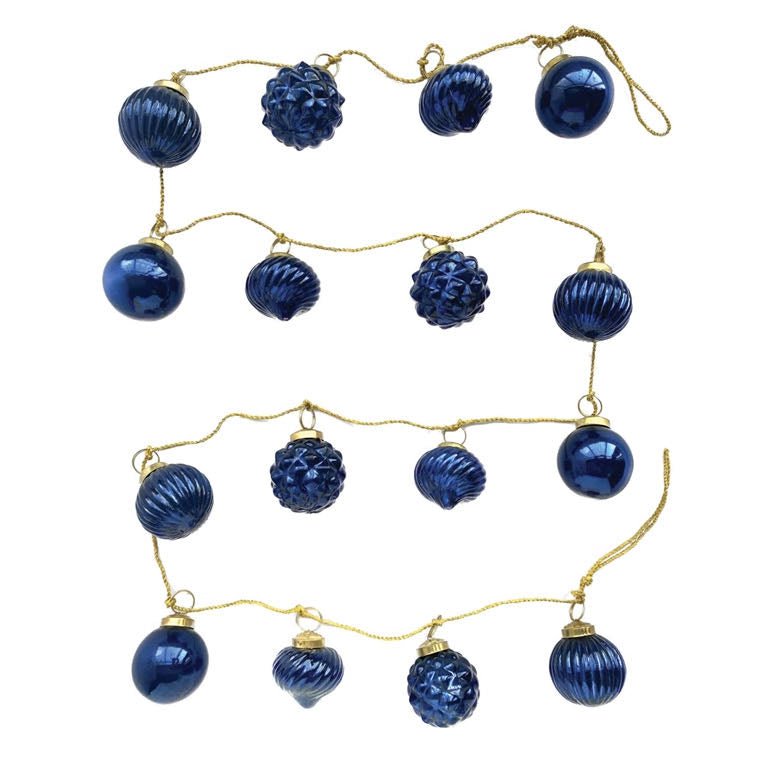 Deep Blue Vintage - Style Embossed Glass Ornament Garland - Marmalade Mercantile