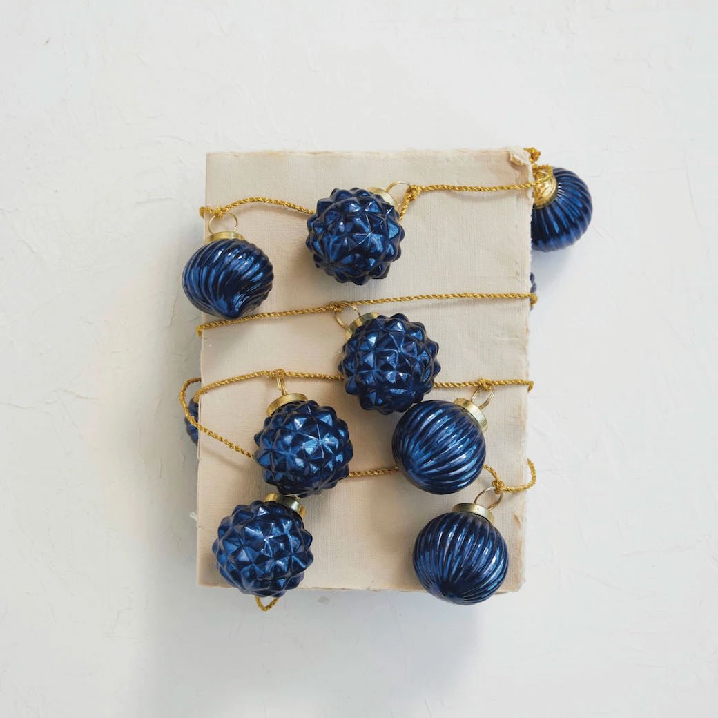 Deep Blue Vintage - Style Embossed Glass Ornament Garland - Marmalade Mercantile