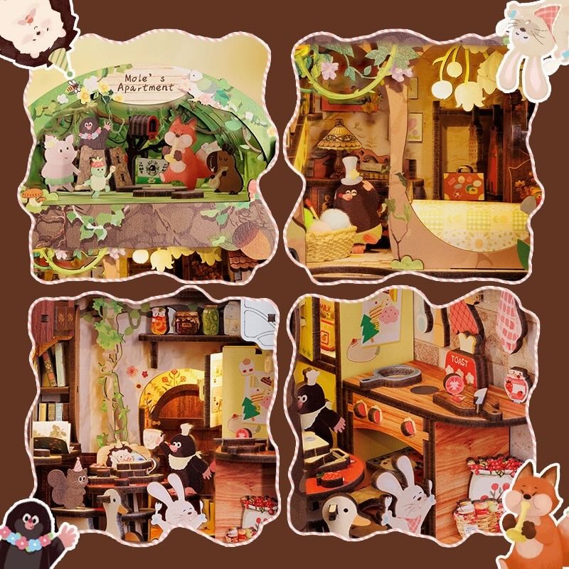 DIY Book Nook Kit: Mole's Apartment with Dust Cover - Marmalade Mercantile