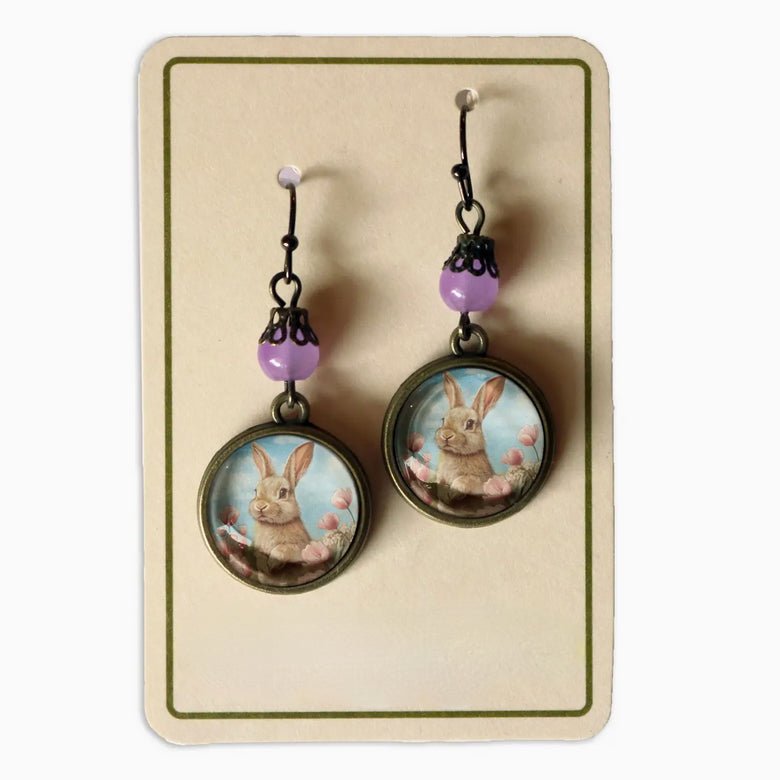 Easter Bunny in Tulips Pastel Earrings for Pierced Ears - Marmalade Mercantile