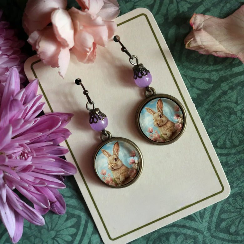 Easter Bunny in Tulips Pastel Earrings for Pierced Ears - Marmalade Mercantile