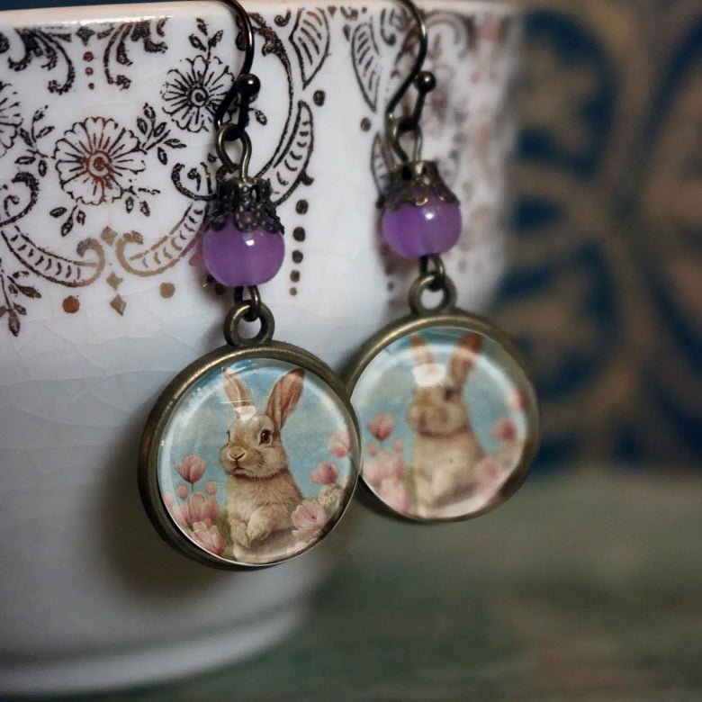 Easter Bunny in Tulips Pastel Earrings for Pierced Ears - Marmalade Mercantile