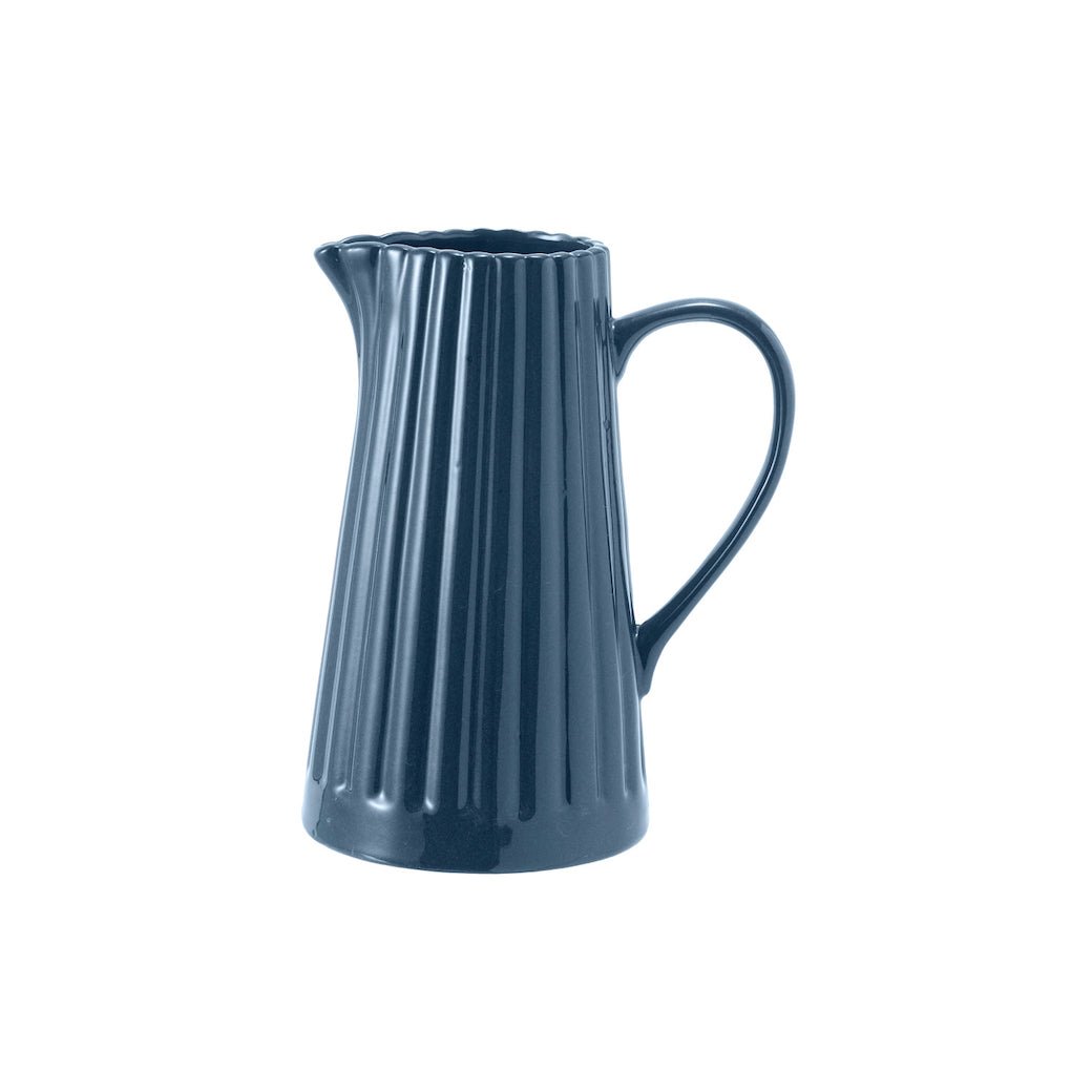Bluebonnet Pitcher Elegant Blue Ribbed Pitcher with Reactive Glaze, 40 oz