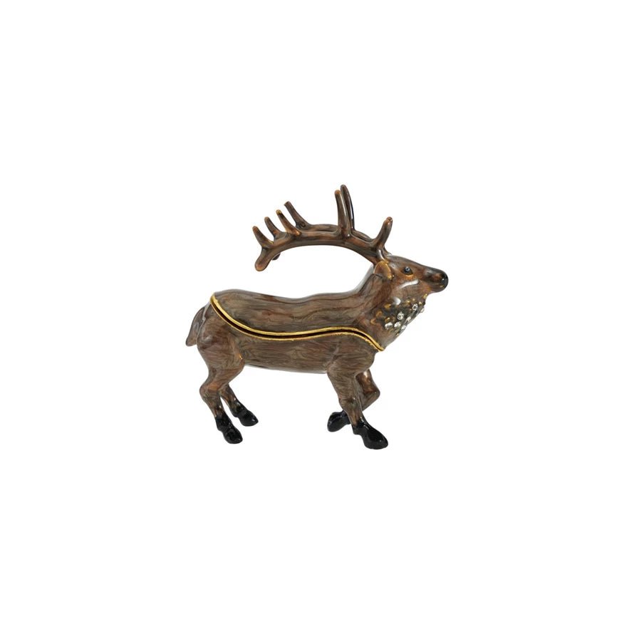 Enameled Bejeweled Metal Caribou-Shaped Trinket Box Gold Finish - Marmalade Mercantile