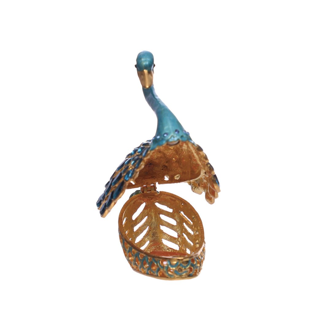 Enameled Metal Swan Shaped Trinket Box w/ Jewels, Gold Finish & Blue - Marmalade Mercantile