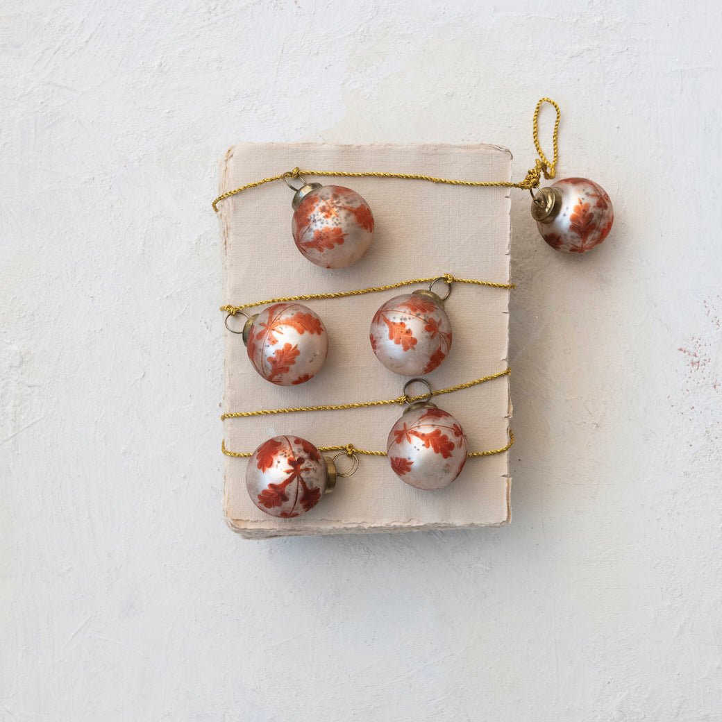 Etched Recycled Mercury Glass Ball Ornament Garland w/ Gold Cord - Marmalade Mercantile