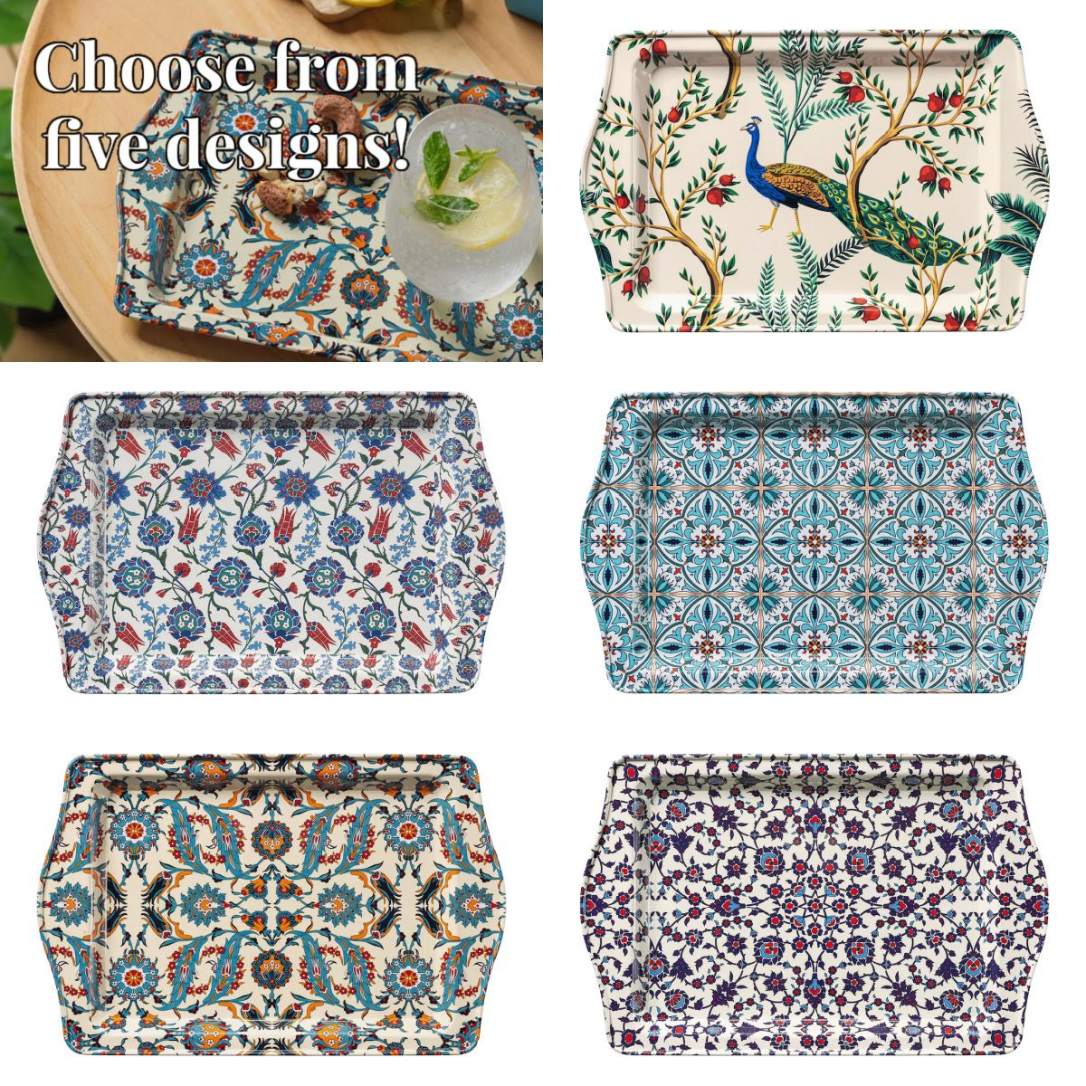 Exotic Tin Turkish Small Serving Tray CHOICE of Five Designs 9.75" - Marmalade Mercantile