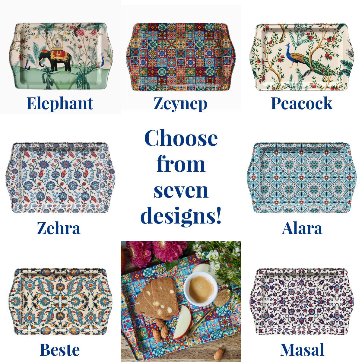 Exotic Tin Turkish Small Serving Tray CHOICE of Seven Designs 9.75" - Marmalade Mercantile