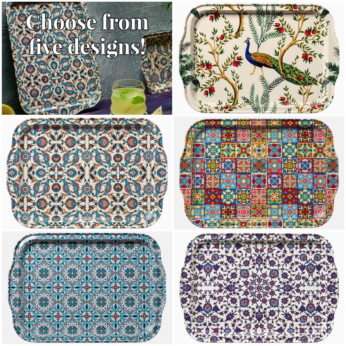 Exotic Turkish Tin Serving Tray CHOICE of Five Designs 12.5" - Marmalade Mercantile