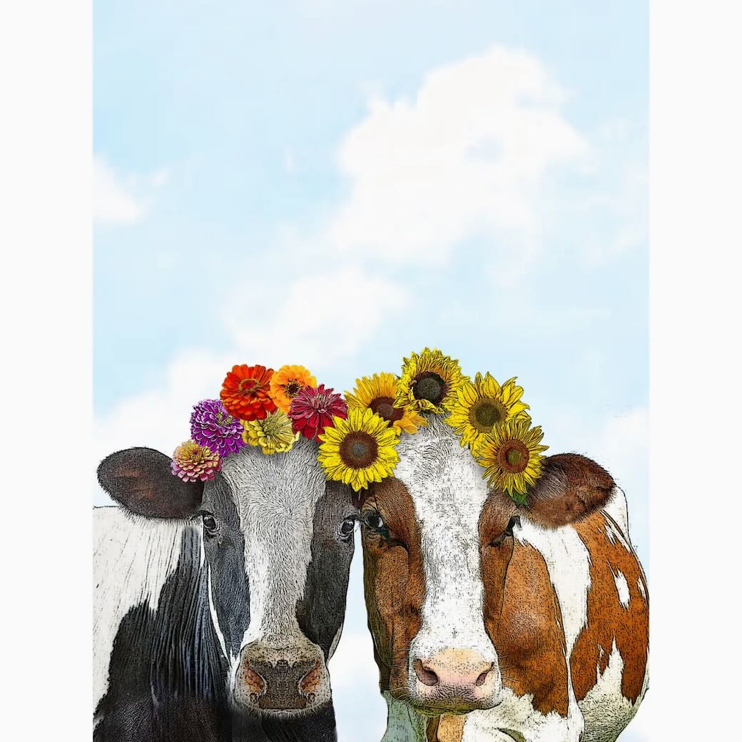 Fanciful Cows with Flower Hats Flour Sack Tea Towels - Marmalade Mercantile