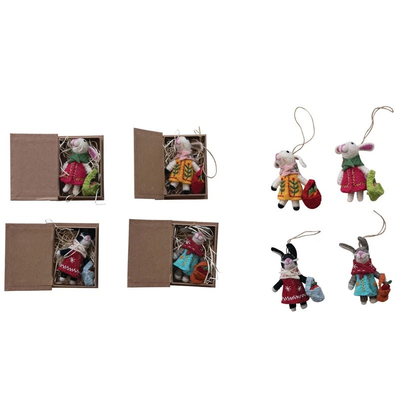 Felt Bunny Christmas Ornament in Holiday Book Box - Marmalade Mercantile