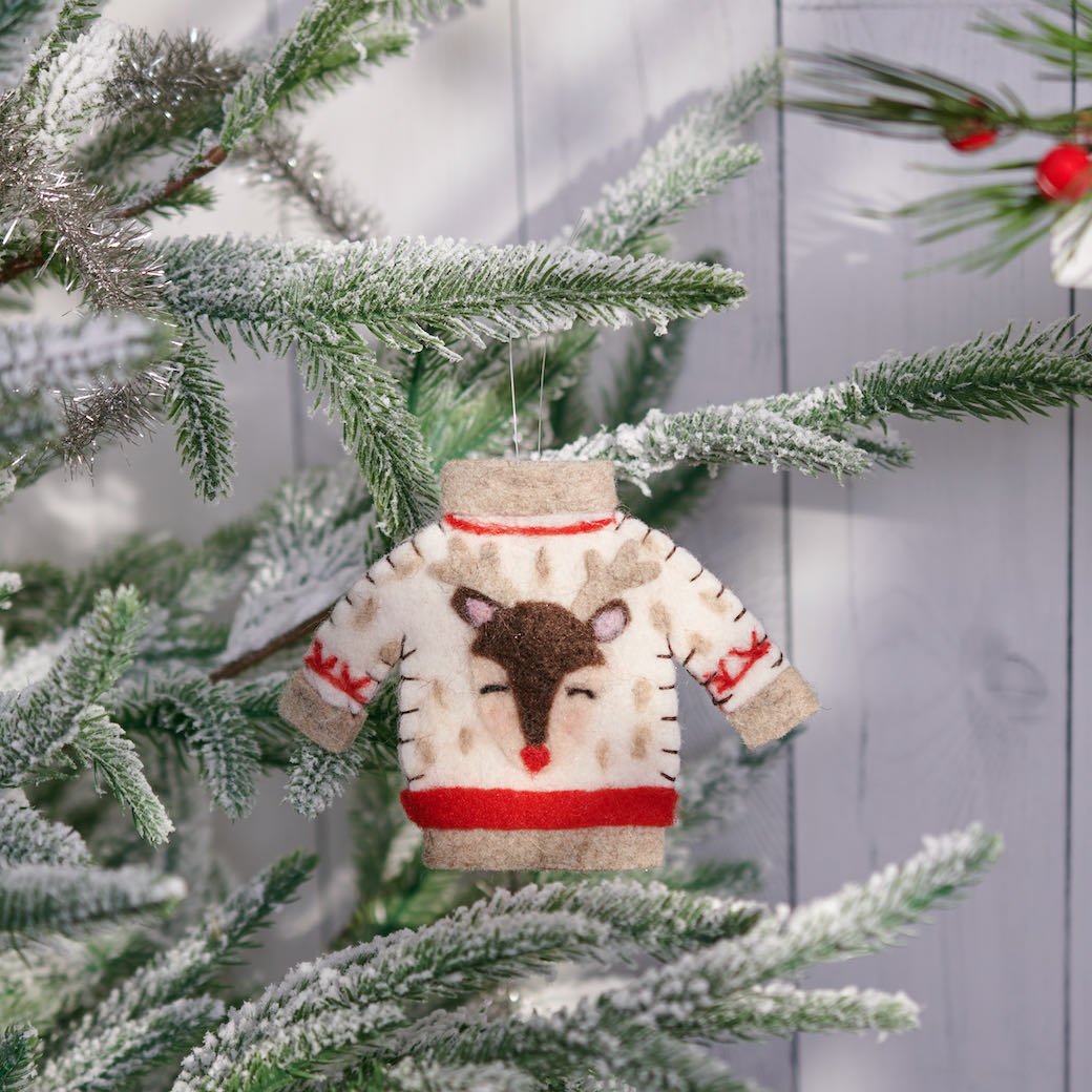 Felt Christmas Sweater Ornament Rudolph - Marmalade Mercantile