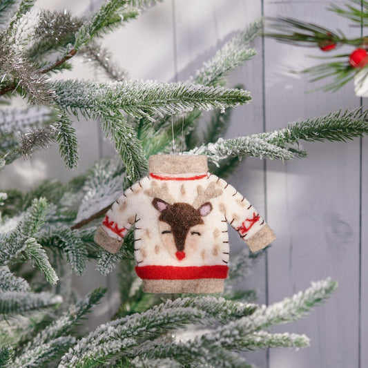 Felt Christmas Sweater Ornament Rudolph - Marmalade Mercantile