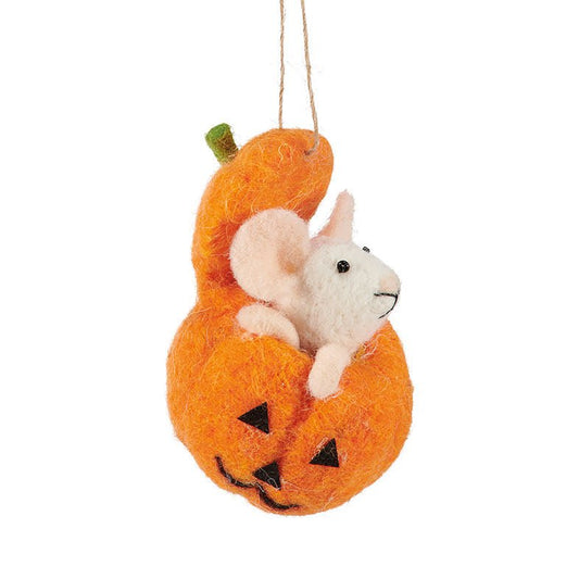 Felt Halloween Mouse Critter in Jack 'O Lantern Pumpkin - Marmalade Mercantile