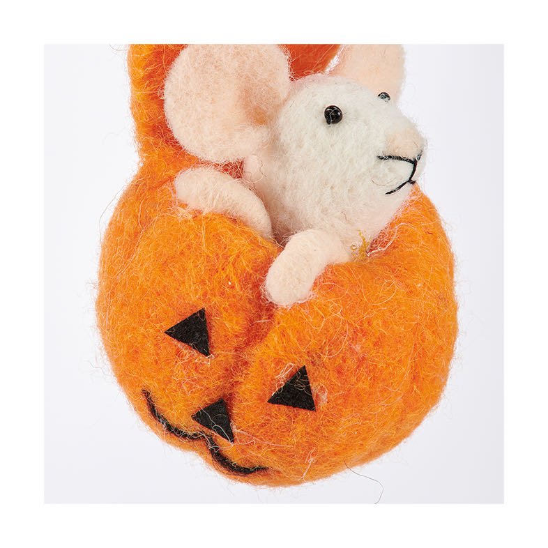 Felt Halloween Mouse Critter in Jack 'O Lantern Pumpkin - Marmalade Mercantile