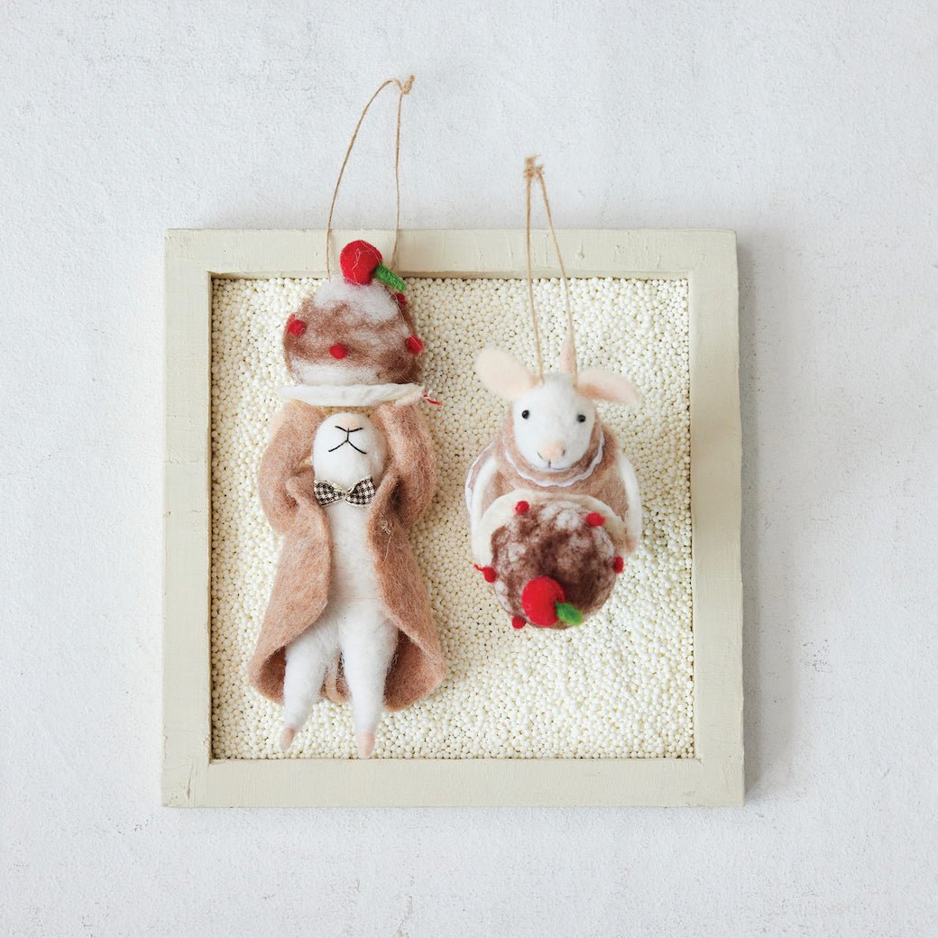 Felt Mouse Christmas Ornament with Cake CHOICE of Style - Marmalade Mercantile