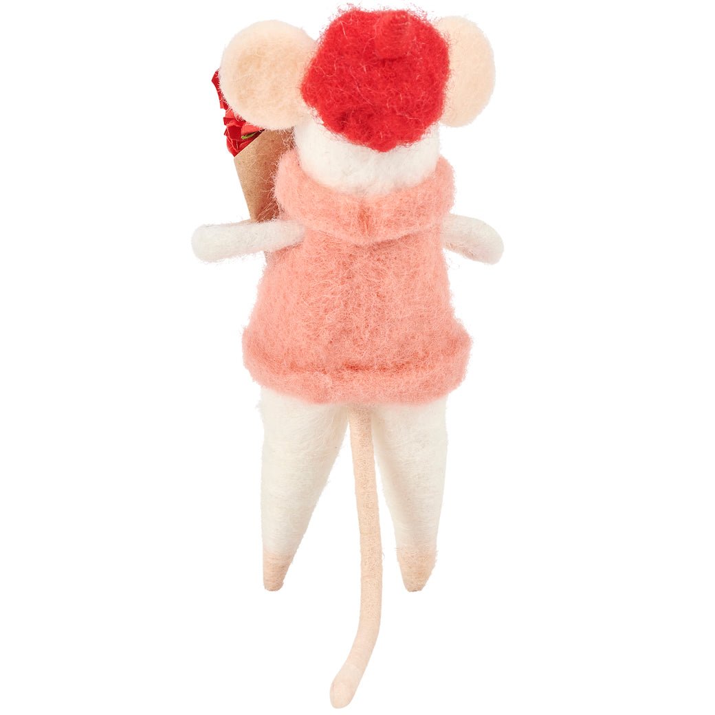 Felt Mouse Critter with Red Rose Bouquet - Marmalade Mercantile