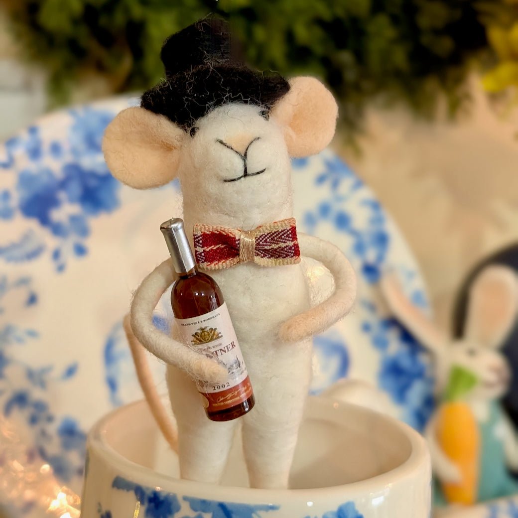 Felt Mouse Critter with Wine Bottle & Top Hat - Marmalade Mercantile