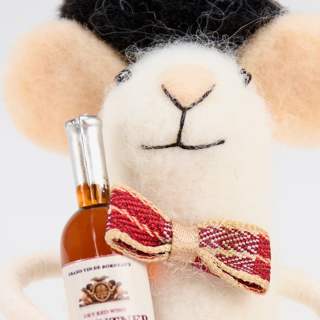 Felt Mouse Critter with Wine Bottle & Top Hat - Marmalade Mercantile