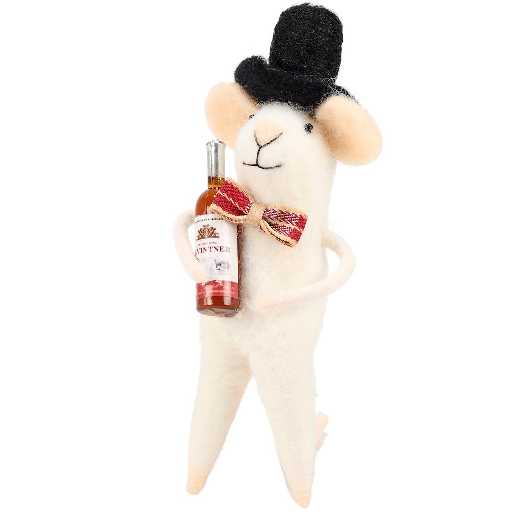 Felt Mouse Critter with Wine Bottle & Top Hat - Marmalade Mercantile