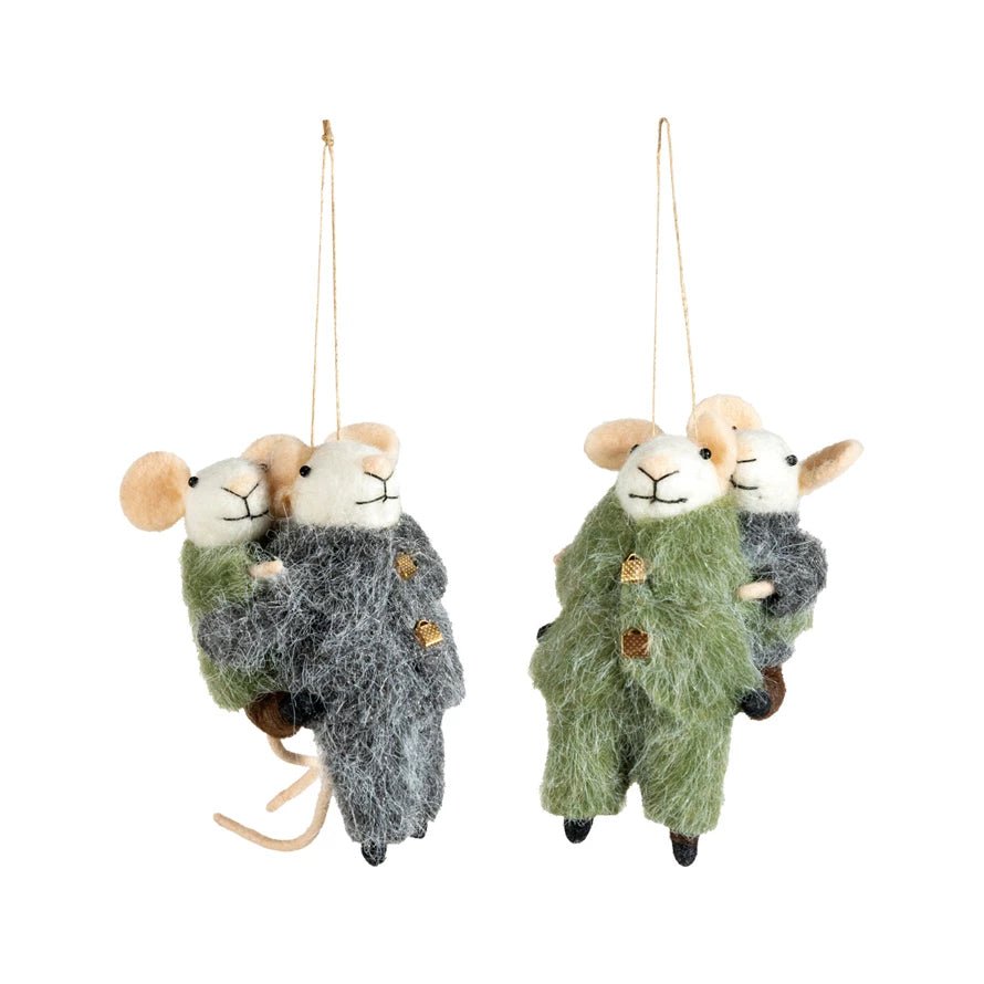 Felt Piggyback Mouse Ornament in Cozy Clothes CHOICE of Two Color Combos - Marmalade Mercantile