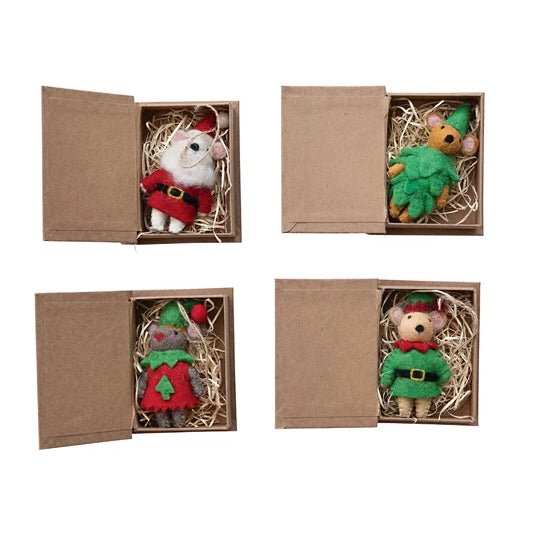 Felt Santa and Elf Mouse Ornaments in Book Box CHOICE of Four Styles - Marmalade Mercantile