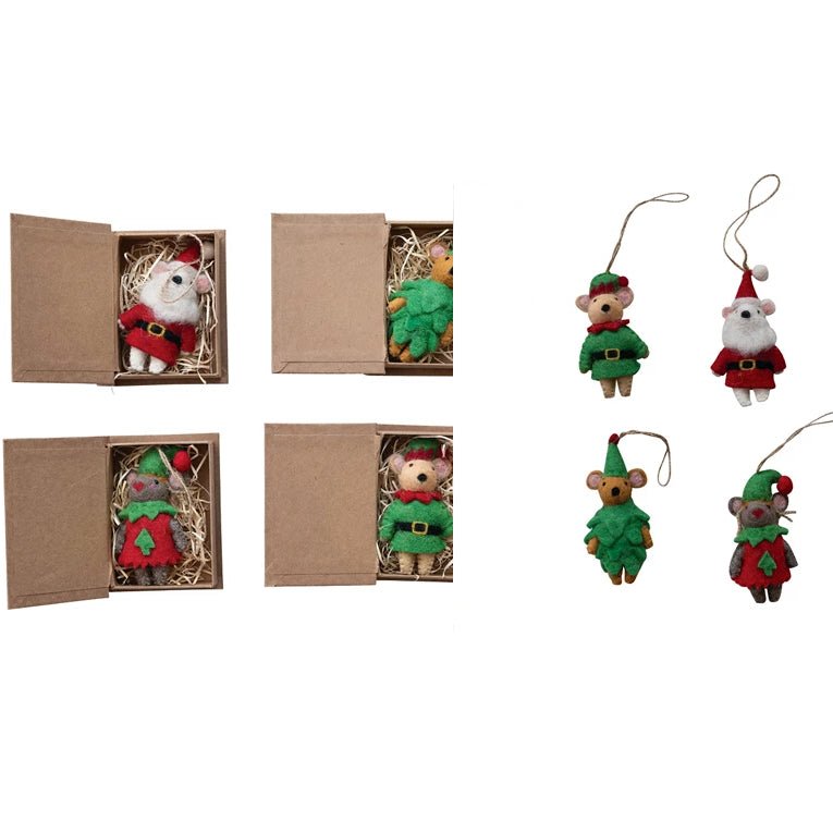 Felt Santa and Elf Mouse Ornaments in Book Box CHOICE of Four Styles - Marmalade Mercantile
