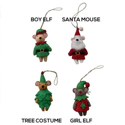 Felt Santa and Elf Mouse Ornaments in Book Box CHOICE of Four Styles - Marmalade Mercantile