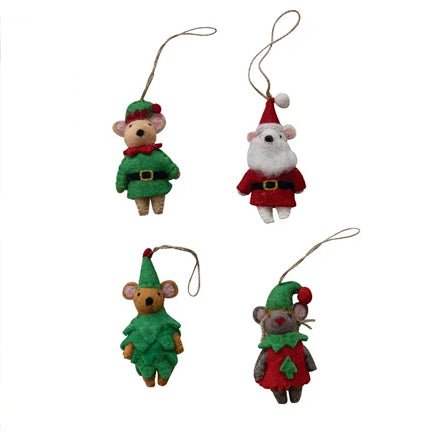Felt Santa and Elf Mouse Ornaments in Book Box CHOICE of Four Styles - Marmalade Mercantile