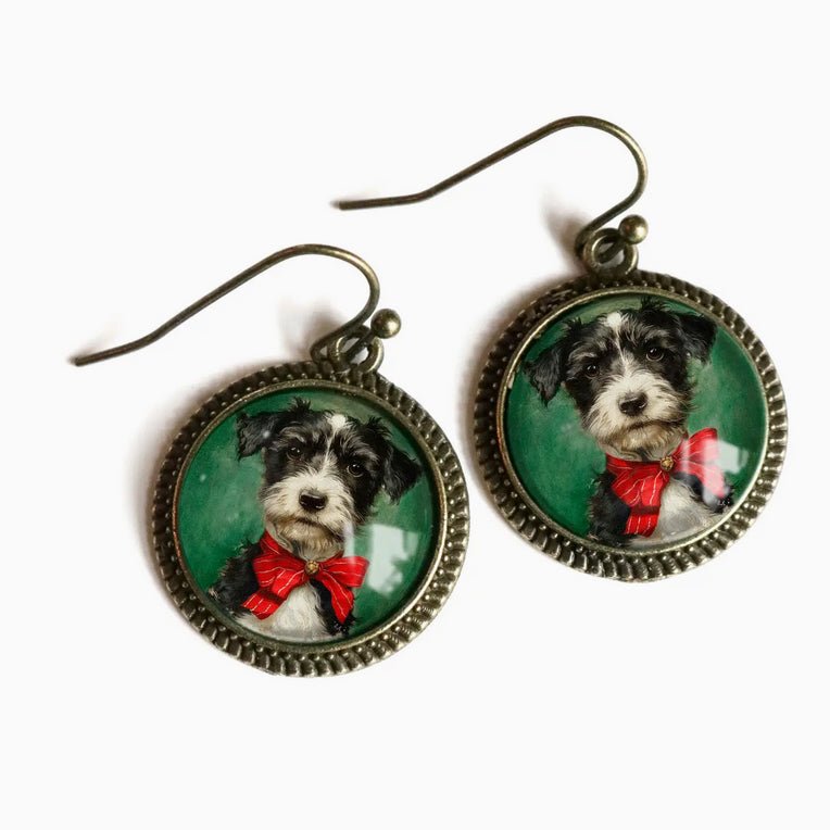 Festive Holiday Terrier Puppy Earrings for Pierced Ears - Marmalade Mercantile