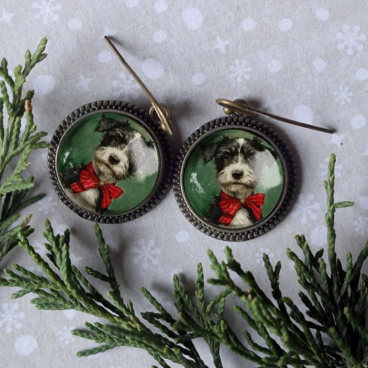 Festive Holiday Terrier Puppy Earrings for Pierced Ears - Marmalade Mercantile