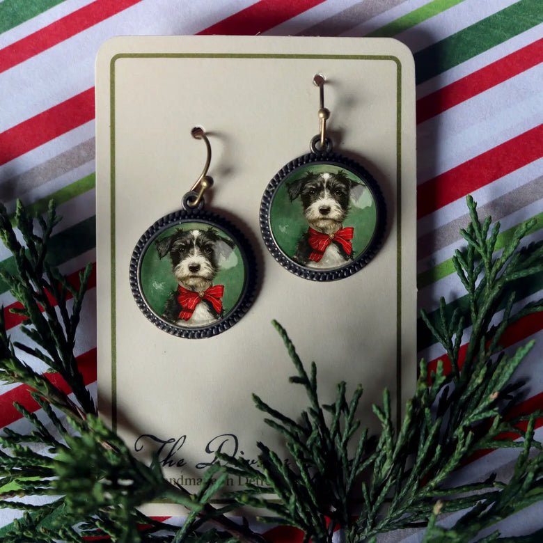 Festive Holiday Terrier Puppy Earrings for Pierced Ears - Marmalade Mercantile