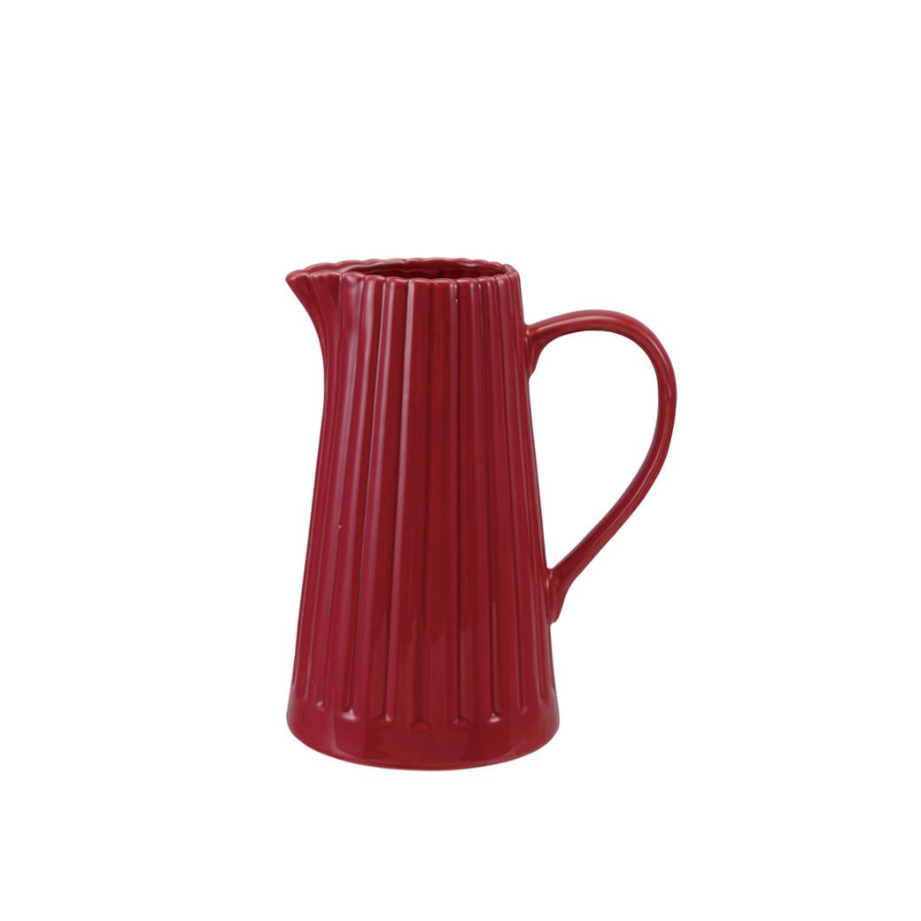 Festive Red Ribbed Stoneware Pitcher w Reactive Glaze 40oz - Marmalade Mercantile