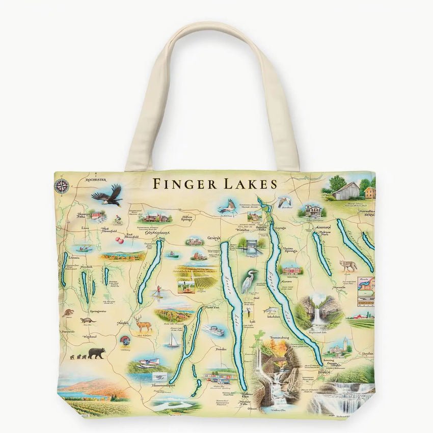 Finger Lakes Map Large Canvas Tote Bag - Marmalade Mercantile
