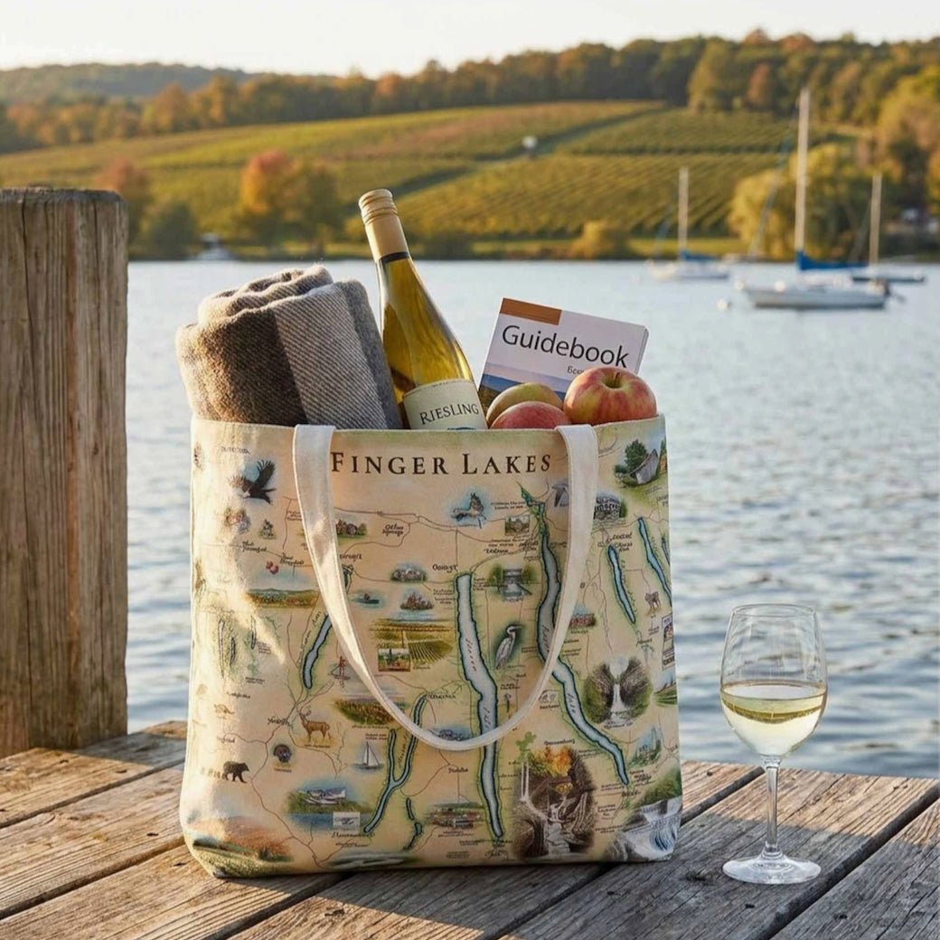 Finger Lakes Map Large Canvas Tote Bag - Marmalade Mercantile
