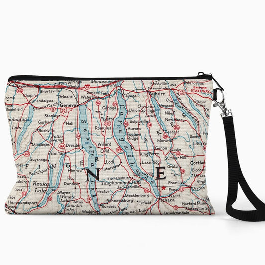 Finger Lakes NY Map Wristlet Zipper Pouch - Marmalade Mercantile