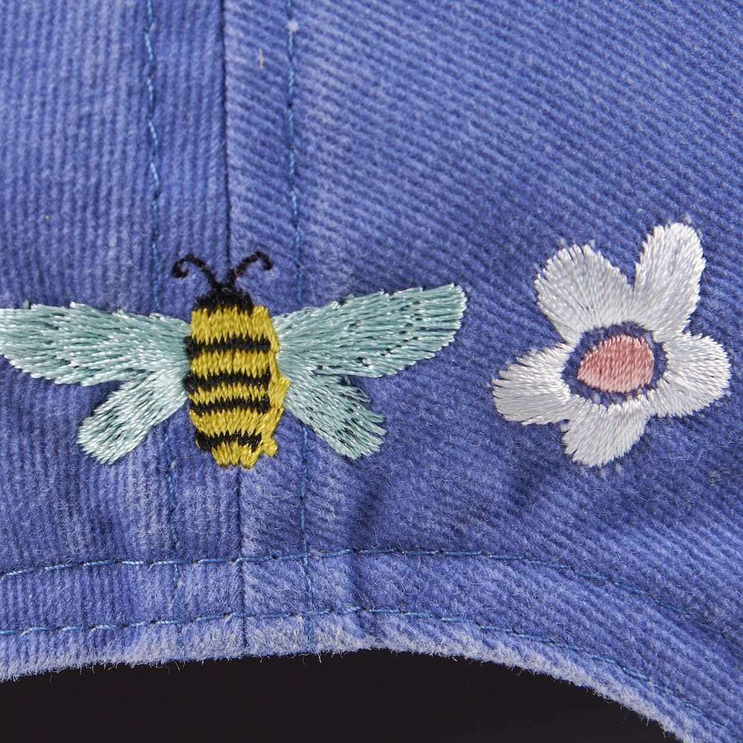 Floral & Bee Stonewashed Blue Ball Cap - Marmalade Mercantile