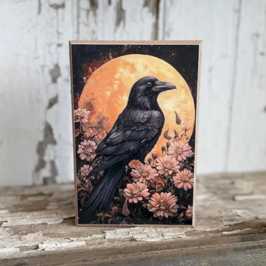 Floral Moon and Crow Halloween Block Sign - Marmalade Mercantile