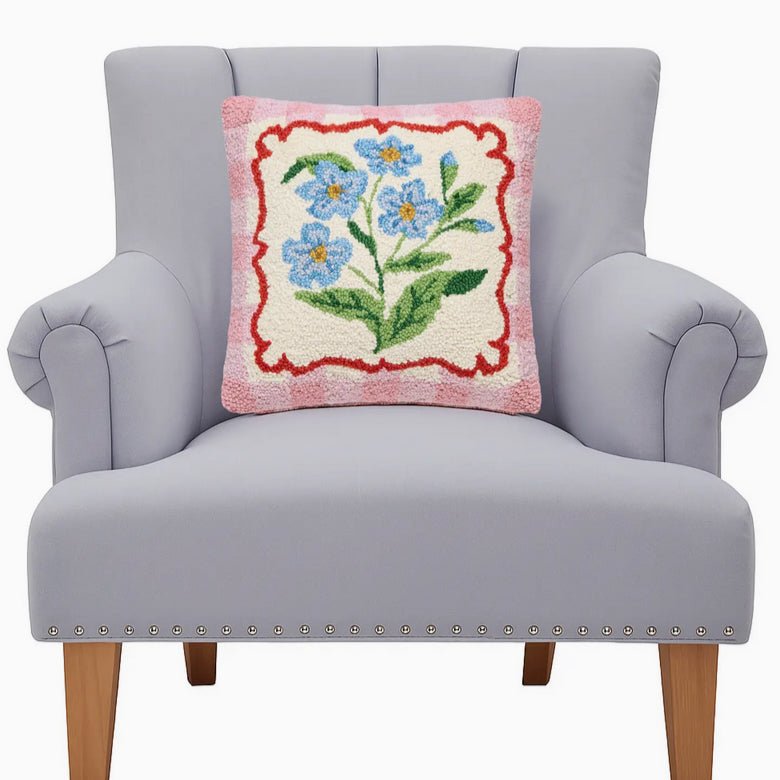 Forget Me Not Flowers Hooked Rug Pillow - Marmalade Mercantile