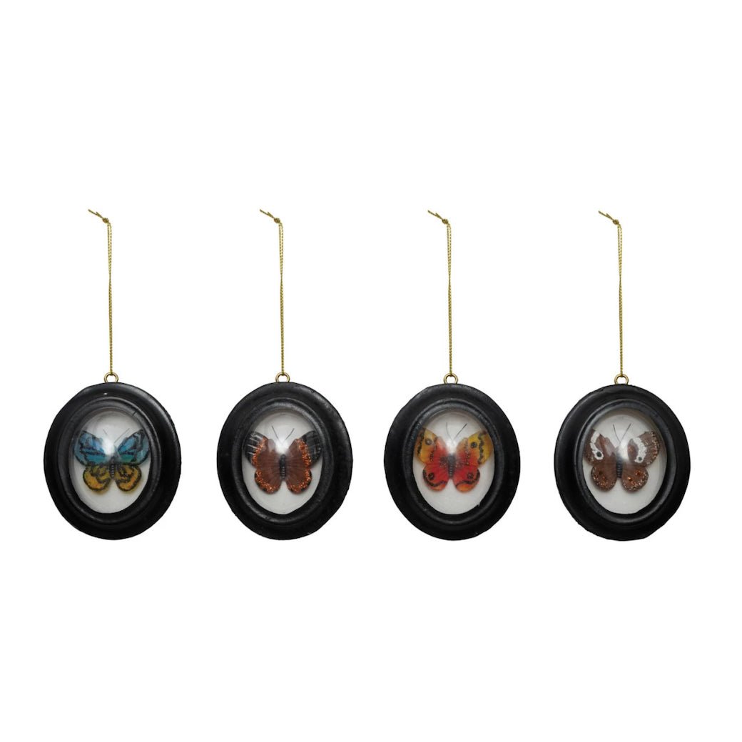 Framed Faux Butterfly Christmas Ornament in Convex Frame CHOICE of Color - Marmalade Mercantile