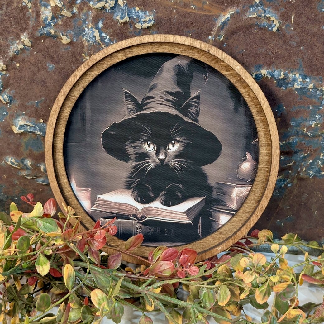 Framed Halloween Print Black Cat with Witch Hat - Marmalade Mercantile