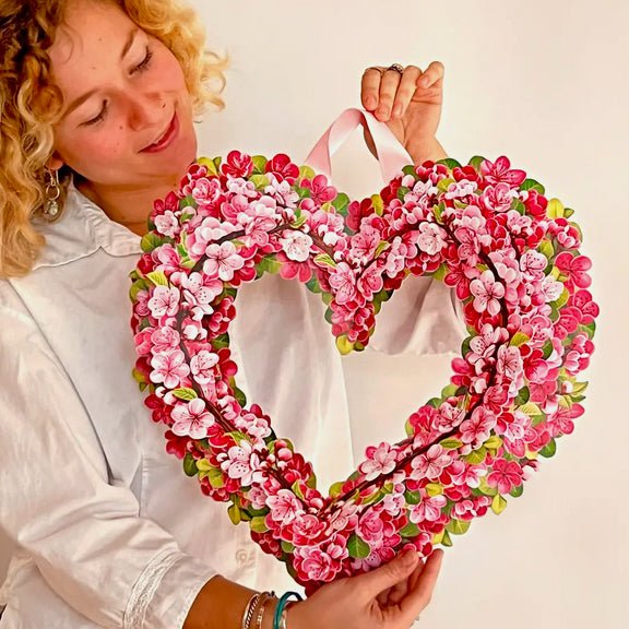 Full Size 3 - D Cherry Blossom Heart Wreath Pop Up Greeting Card - Marmalade Mercantile