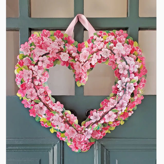 Full Size 3 - D Cherry Blossom Heart Wreath Pop Up Greeting Card - Marmalade Mercantile